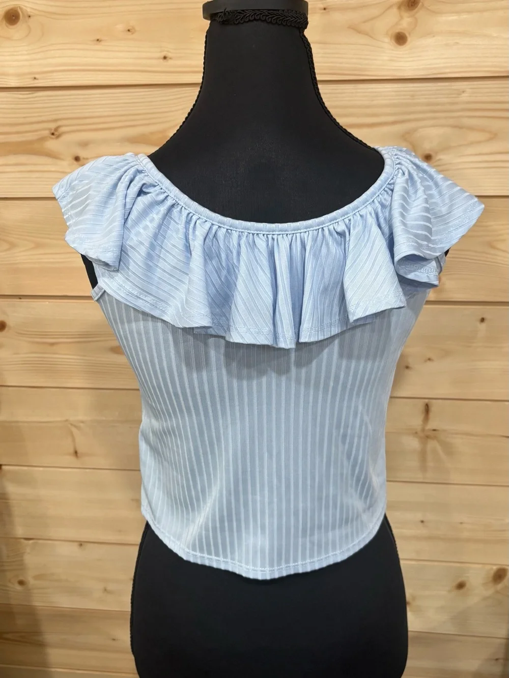 Justice Light Blue Striped Ruffle Girls 10 top.